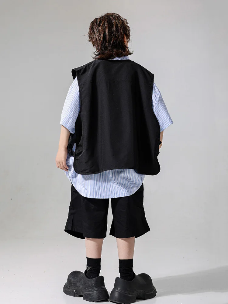 Boys Hip Hop Costume Vertical Striped Shirt Black Vest Shorts for Girls Street Dance Kids Jazz Clothes Children Streetwear sets