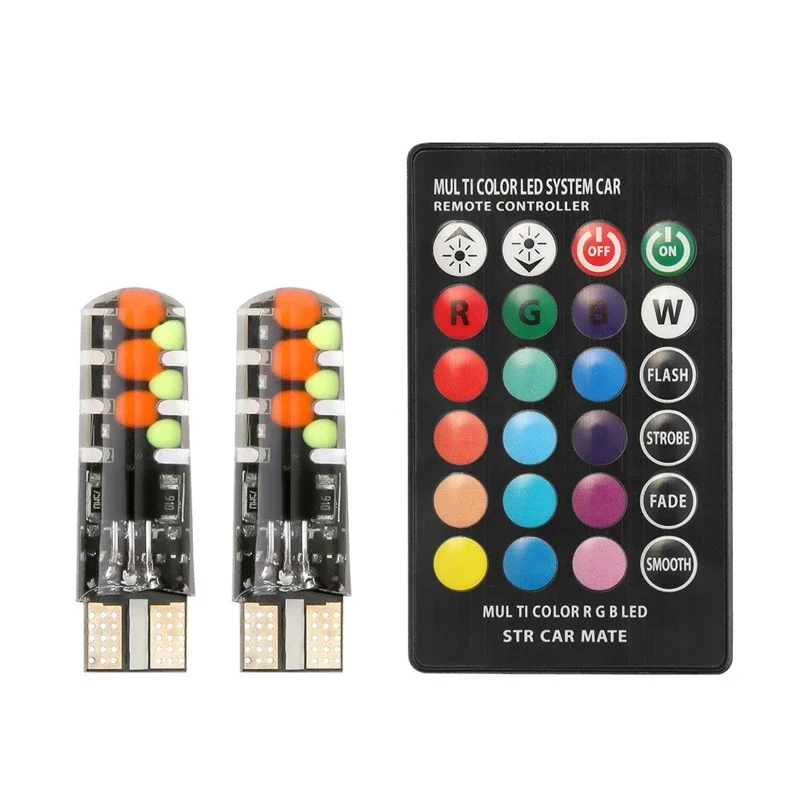 COB Remote Control T10 5050 Car LED Bulb 6 Multicolor RGB 12V Light Bulbs 2x