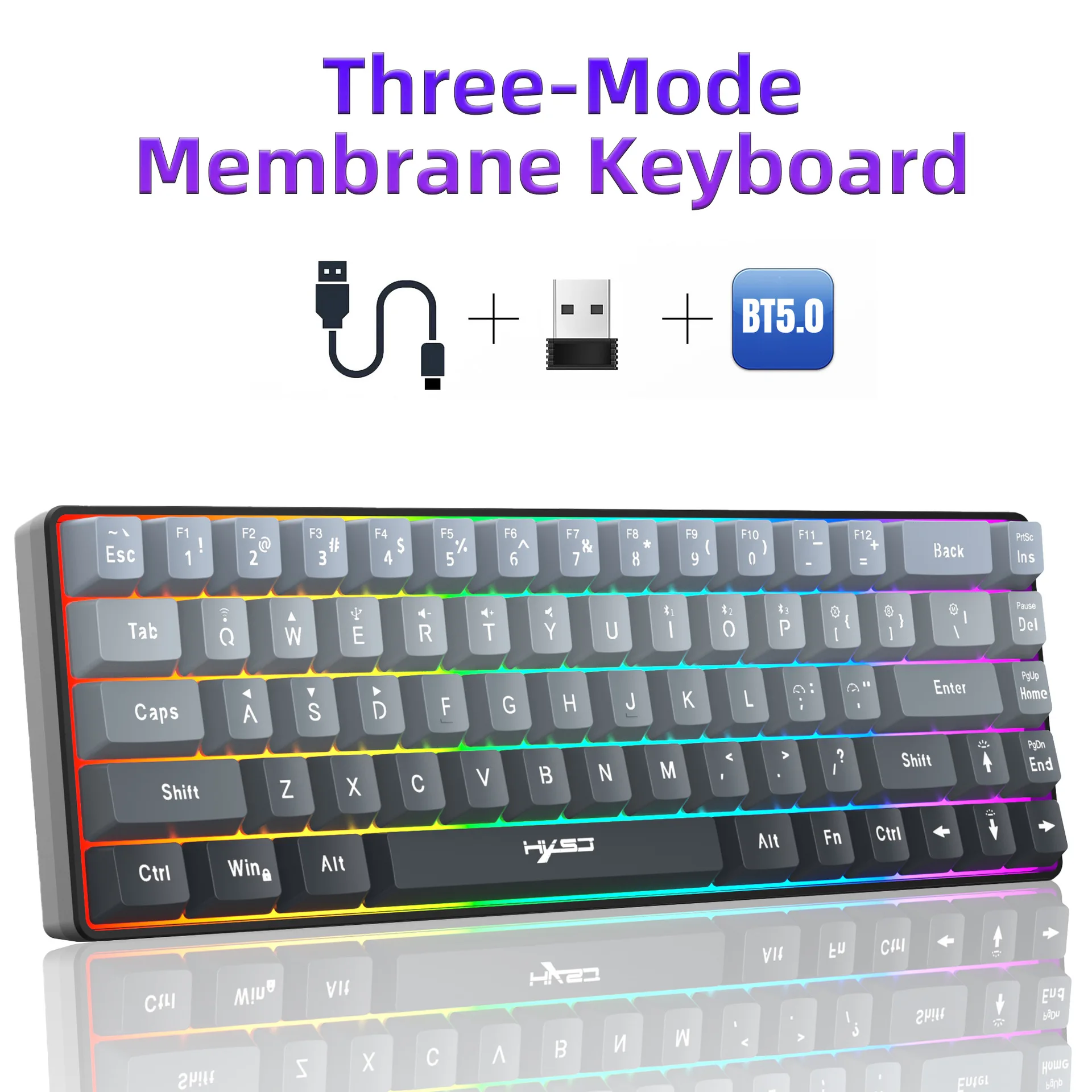 

Clavier New key board 68% three-mode wired/wireless/bluetooth teclado gamer gaming keyboard gradual change gray RGB backlight