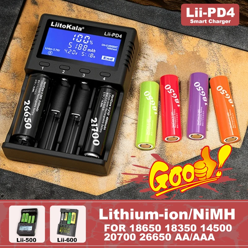 Liitokala Lii-500 Lii-600 Lii-PD4  Rechargeable Battery Charger 18650 3.7V 18350 26650 18500 20700 NiMH Lithium AA Charger