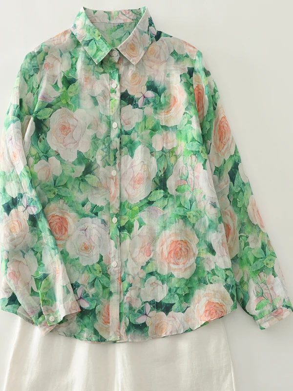 Floral Print Loose Fit Long Sve irt Damen Casual Sle Frühling Herbst Faionable Vielseitig Open Cardigan Top