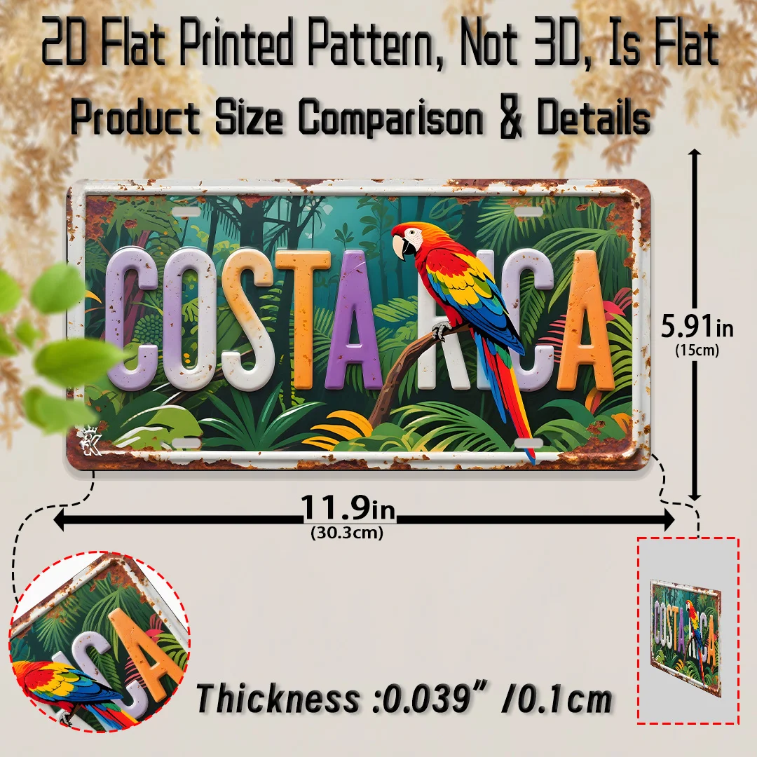 AL Costa Rica Parrot License Plate Sign - Vintage Durable Metal Plaque Wall Decor, Home Office Bar Man Cave Wall Art
