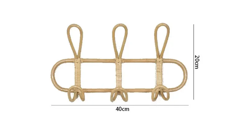 Nordic style retro natural handmade rattan long wall hanging decoration ins clothes wall hanger a row of storage hooks