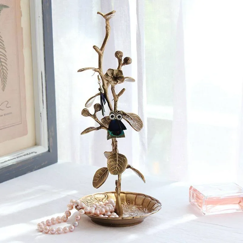 European retro brass fortune tree necklace ring key storage plate jewelry rack decorative ornament