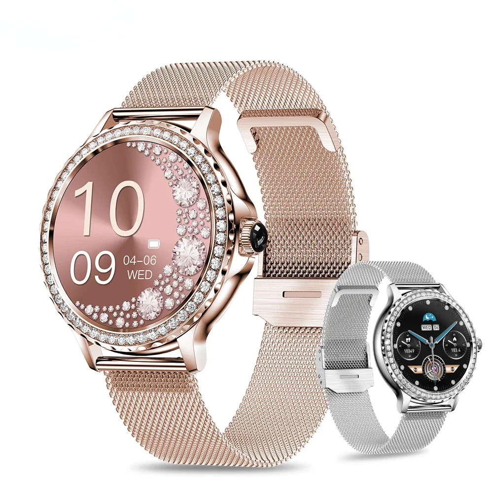 2024 New NX19 Rosegold Smart Watch for Lady Bluetooth Call 100+Sports Mode Fitness Women Smartwatch DIY Dials