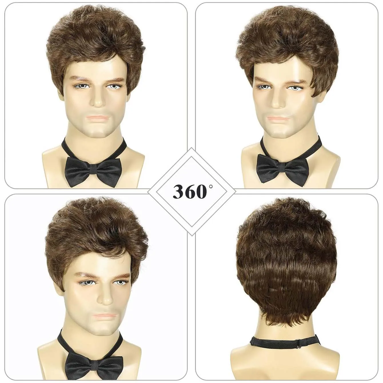 Synthetic Hair Short Curly Brown Wig for men Layered Heat Resistant Wigs With Bangs For Daily Use