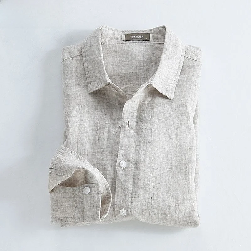 

New Men's Slim Fit Long Sleeve Linen Shirt Color Woven Thin Breathable Square Collar Youth Fashion Linen Material Shirt