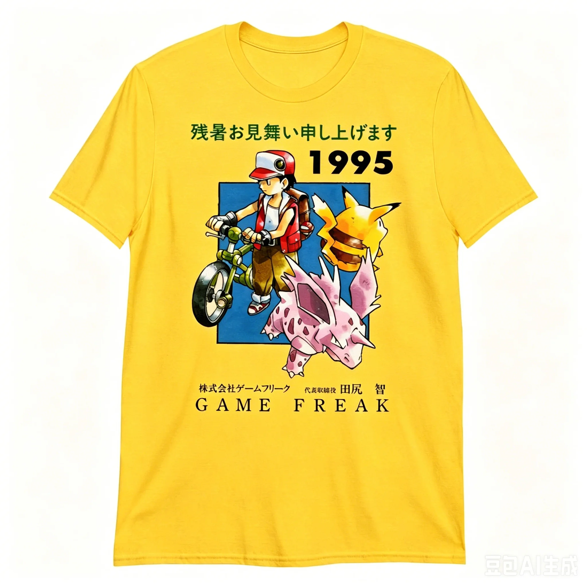 Neueste Pokémon 1995 Retro Erste Generation Drei Familienfiguren Lose Baumwoll-Kurzarmshirts für Erwachsene und Kinder – Detail 13