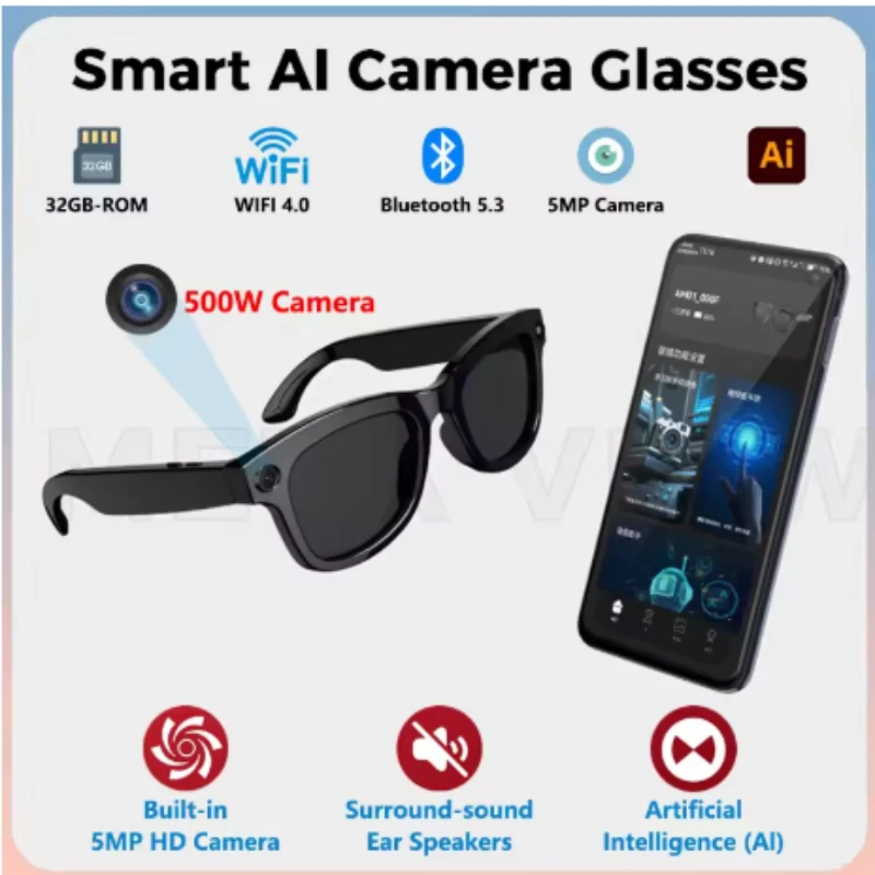 

AI Smart Glasses Voice Assistant Translation 500W 1080P Camera Bluetooth Call Outdoor Sports Intelligent Glasses For Men Women