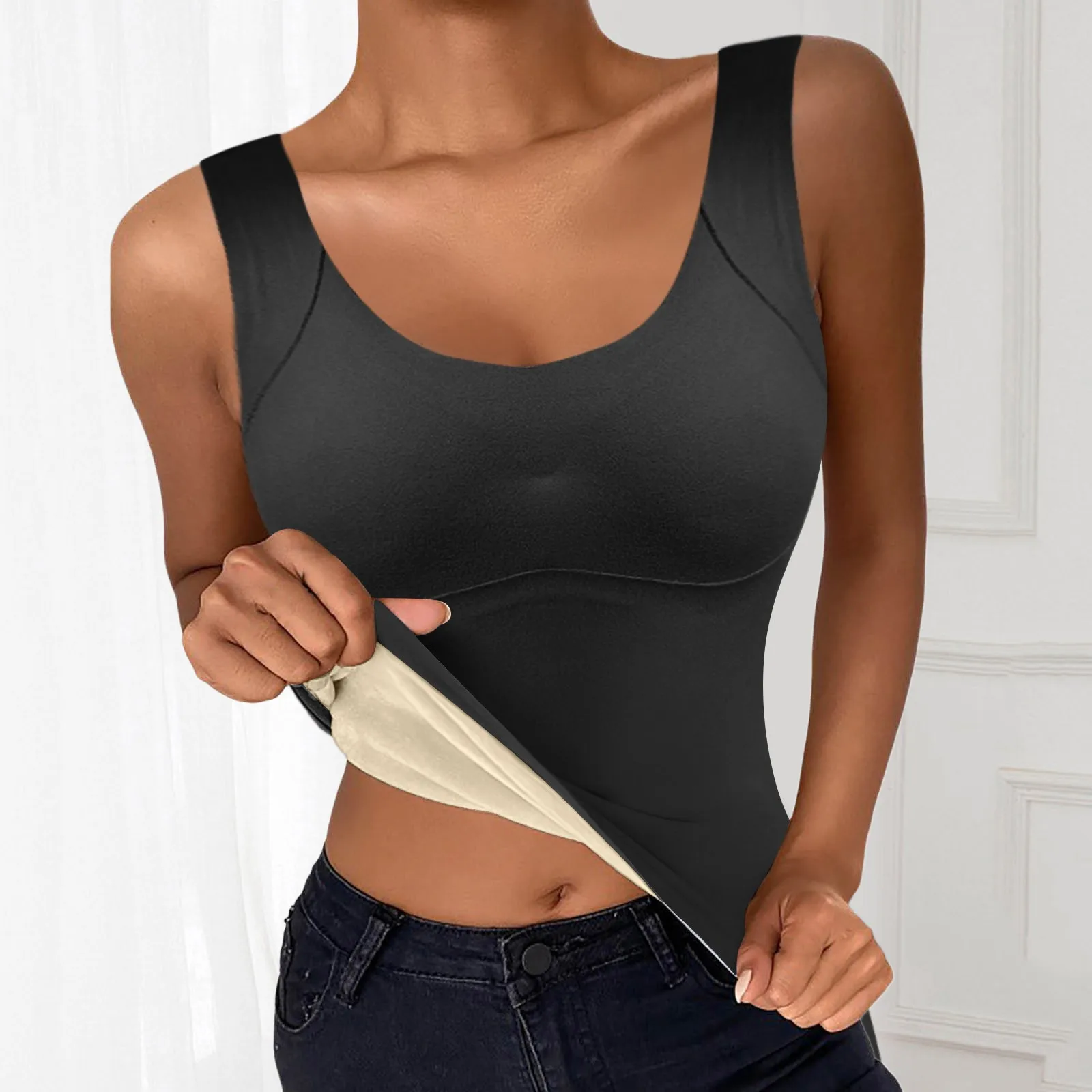 Women Thermal Underwear Sexy Padded Bra Warm Solid Inner Shirt Soft Thermo Undershirt Seamless Slim Tank Top Intimate Lingerie