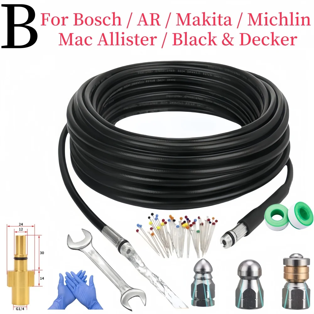 2-40m Hogedrukreinigingsmachine Slang Riool Drainage Reinigingsslang Pijpleiding Cleaner Kit Rioolreinigingsmondstuk voor Karcher