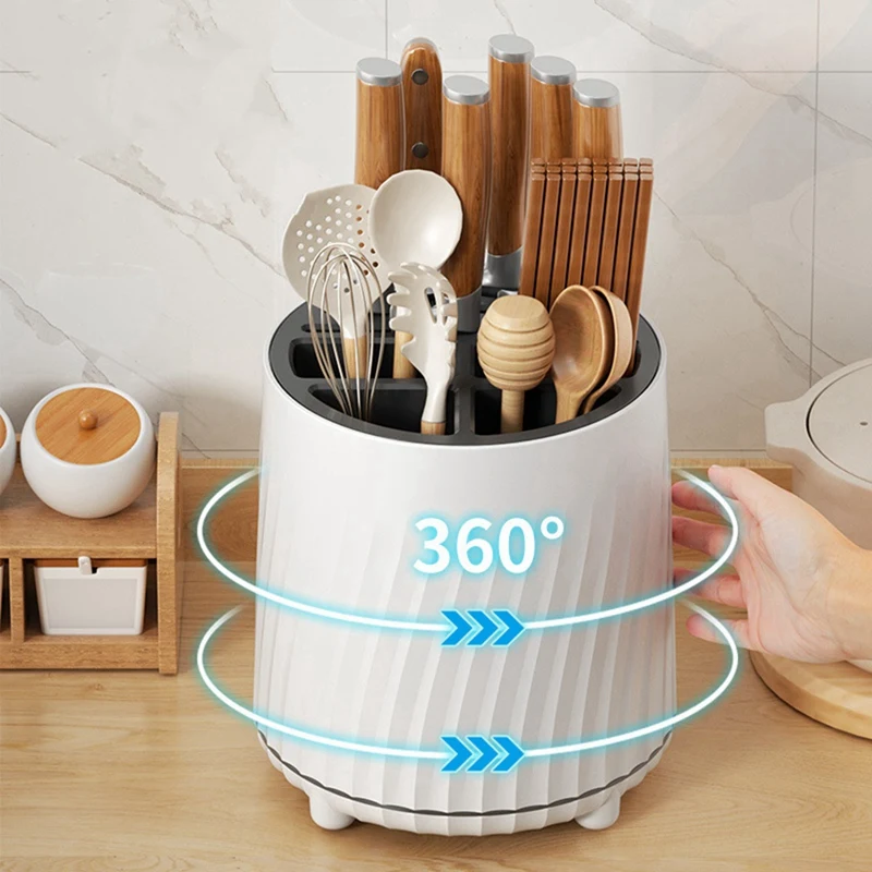 Акция! Вращающийся на 360 градусов держатель для кухонных ножей, столовые приборы, палочки для еды, клетка, ложка, вилка, стеллаж для хранения, посуда, сливная полка для дома