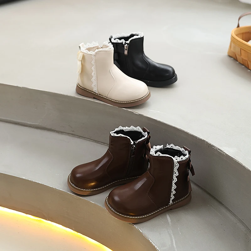 

Новые модные ботинки принцессы для девочек, детские школьные полусапожки с милым бантом, шикарные детские ботильоны с рюшами на молнии