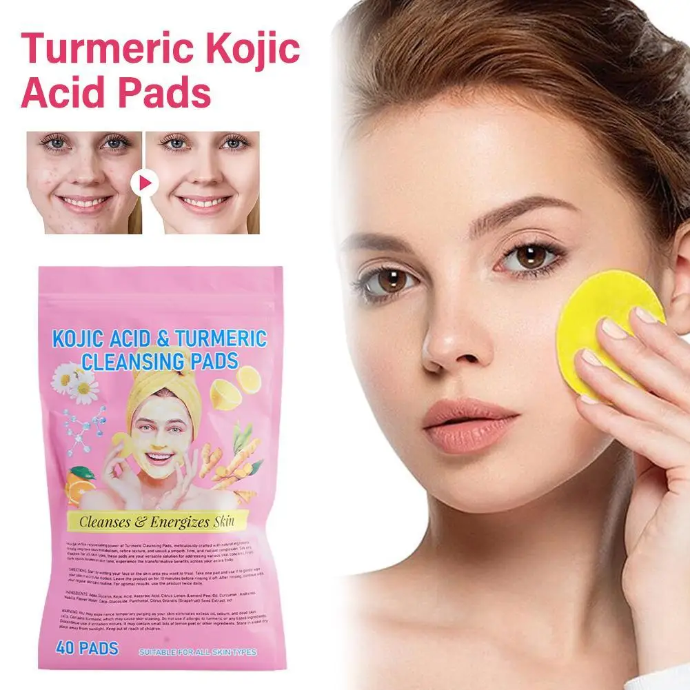 40 Uds almohadillas de limpieza de cúrcuma de ácido kójico curcuma Longa raíz esponjas faciales almohadillas exfoliantes limpieza diaria producto para el cuidado de la piel