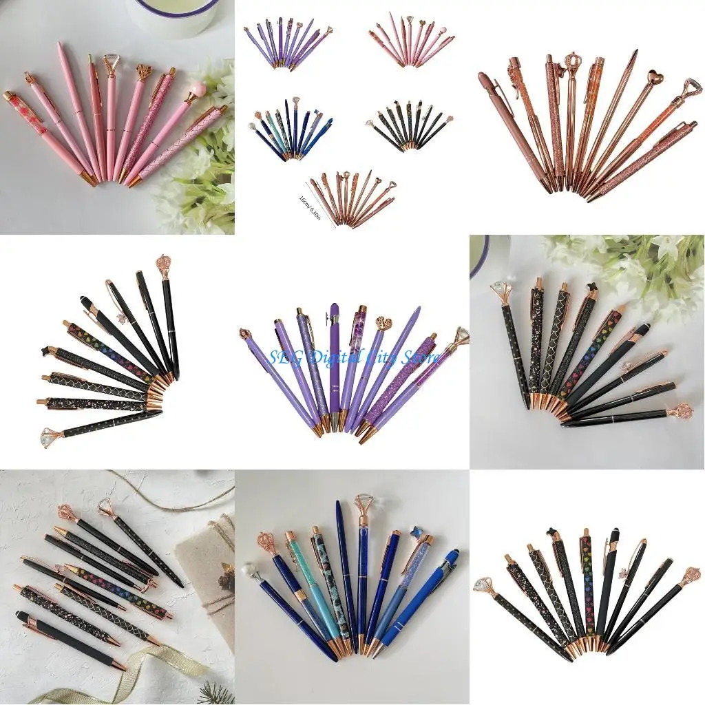 

U75B 9Pcs Diamond Ballpoint Pen Business Gift Signing Pen Office Writing Pen