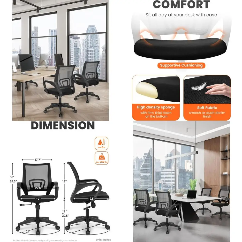 

Ergonomic Mesh Gaming Chair with Adjustable Height, Lumbar Support, and Swivel for Comfortable Desk Use (2-Pack, Black)