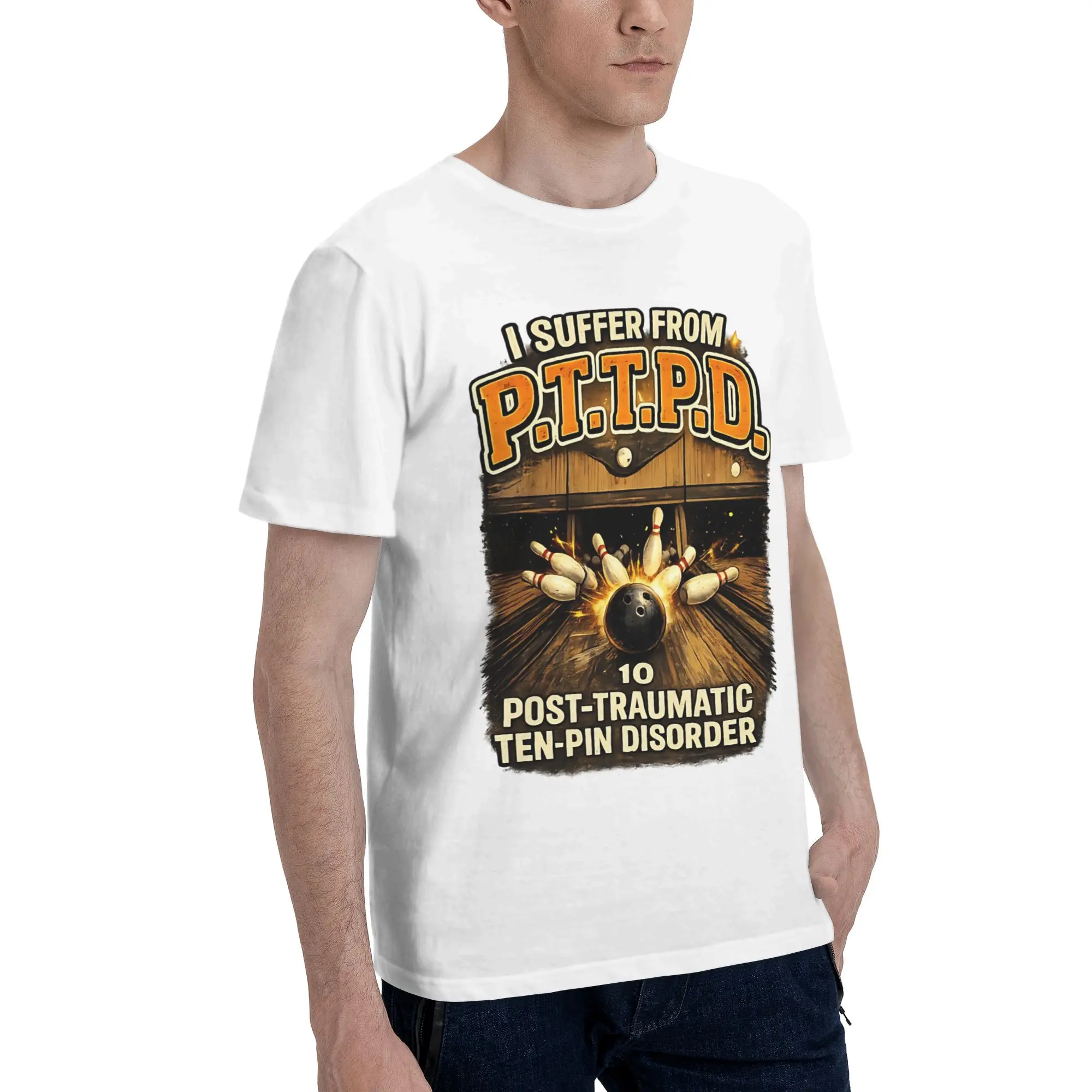PTTPD Post Traumatic Disorder Funny Ten Pin Bowling Graphic Printing T Shirts Men Women  Pure Cotton  Tee Shirt Clothing view 3