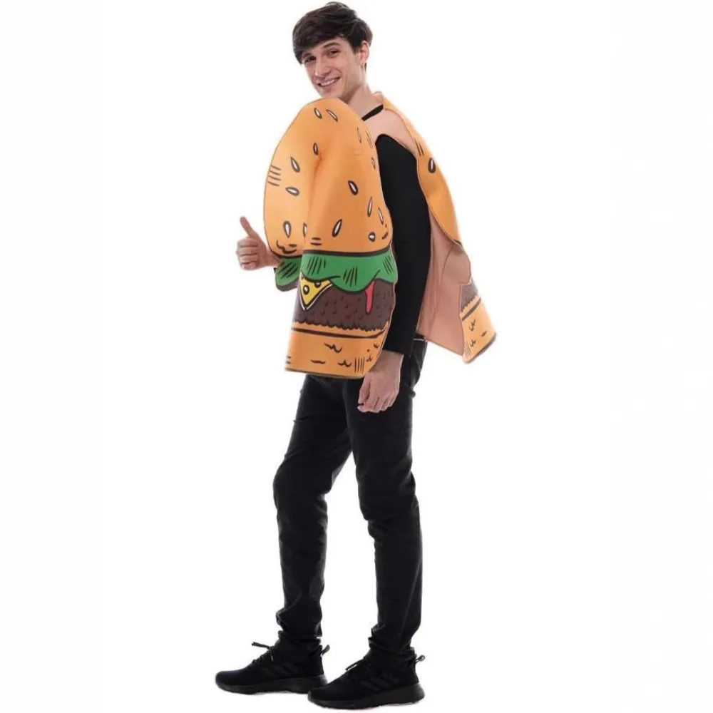 Fantasia de esponja compuesta: roupa de hambúrguer para atmosfera de festa de bar