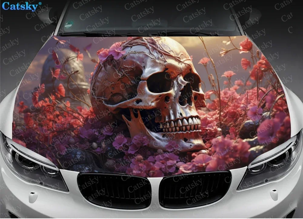 Horror skull Car hood sticker vinyl sticker graphic packaging decal graphic modified hood decal car customization diy