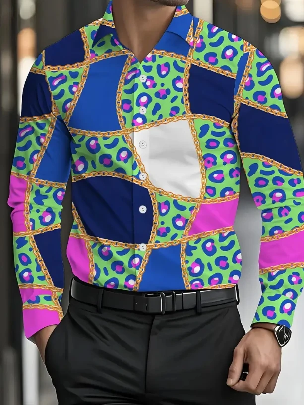 2025New Men's Summer Cotton And Linen Lapel Beach Shirt Long Sleeve Solid Color Hawaiian Holiday Clothing Rose Pattern Shirt