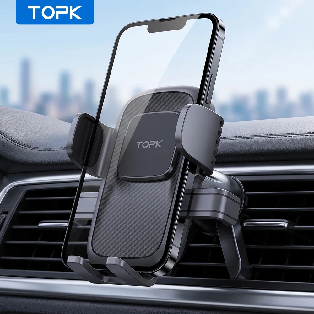 TOPK Lüftungsschlitz-Autohalterung für Mobiltelefone, mit zwei Stützfüßen, universelle Smartphone-Halterung für iPhone, Samsung, Huawei.