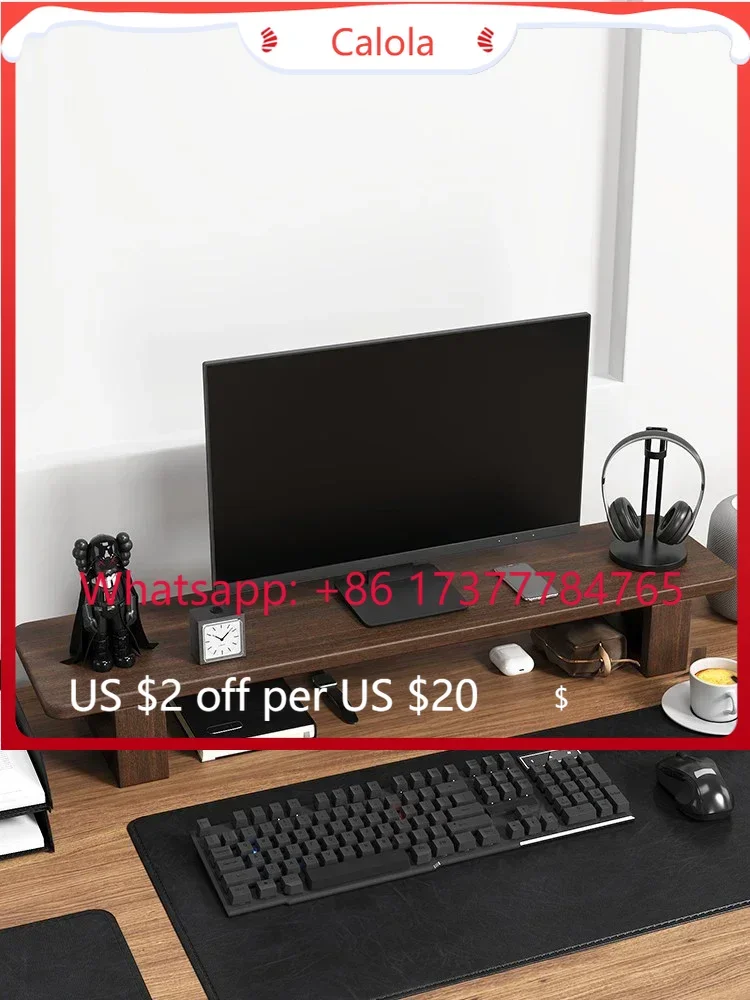 Solid Wood Desktop Raising Rack Multifunctional Desk Storage Notebook Stand