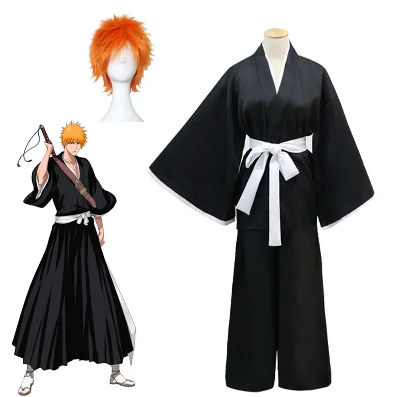 

Аниме отбеливатель Kurosaki Ichigo Косплей Костюм Shinigami кимоно с мотивом смерти Soul Reaper ПОЛНЫЙ КОМПЛЕКТ Хэллоуин Топы Брюки Пояс