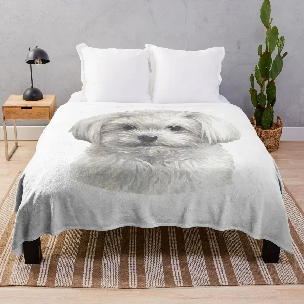 

Cute Maltese Watercolor Art Throw Blanket Luxury Brand Hairys for winter Blankets