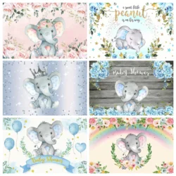 Elephant Theme Baby Shower Backdrops Flower Baptism Boy Girl First Holy Birthday Party Newborn Backgrounds Decor Supplies Photo