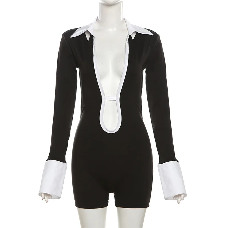Sexy Hot Girls Slim Tute corte Moda donna Nero Bianco Profondo scollo a V Backless Leace-up Bodycon Tuta Party Club Abbigliamento