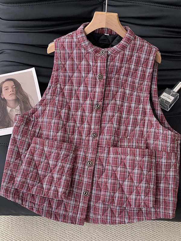 

High-End Women's Winter Cheered Vest Coat Thiened Cotton Loose Warm Layering Slimming Design Commute Sle ket Detail