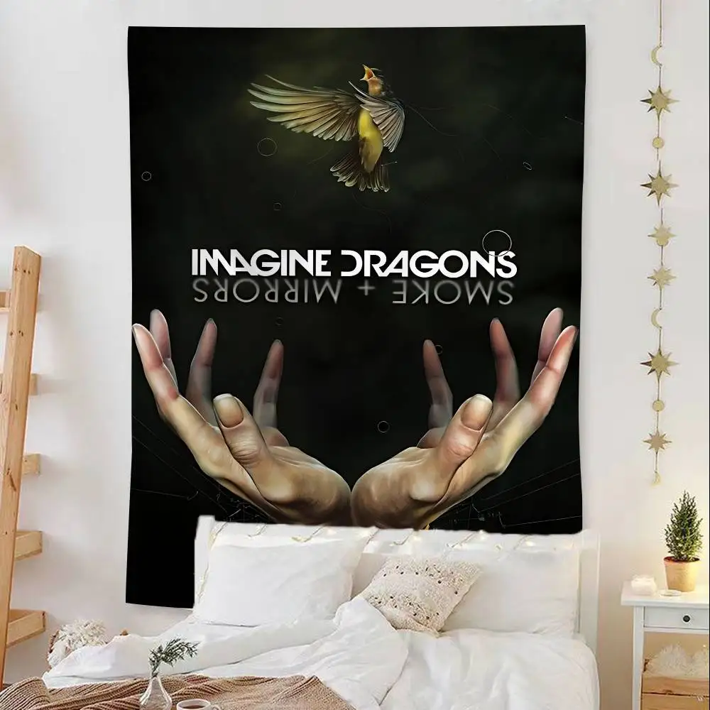Popular Band I-Imagine D-Dragons Anime Tapestry Hippie Flower Wall Carpets Dorm Decor Cheap Hippie Wall Hanging
