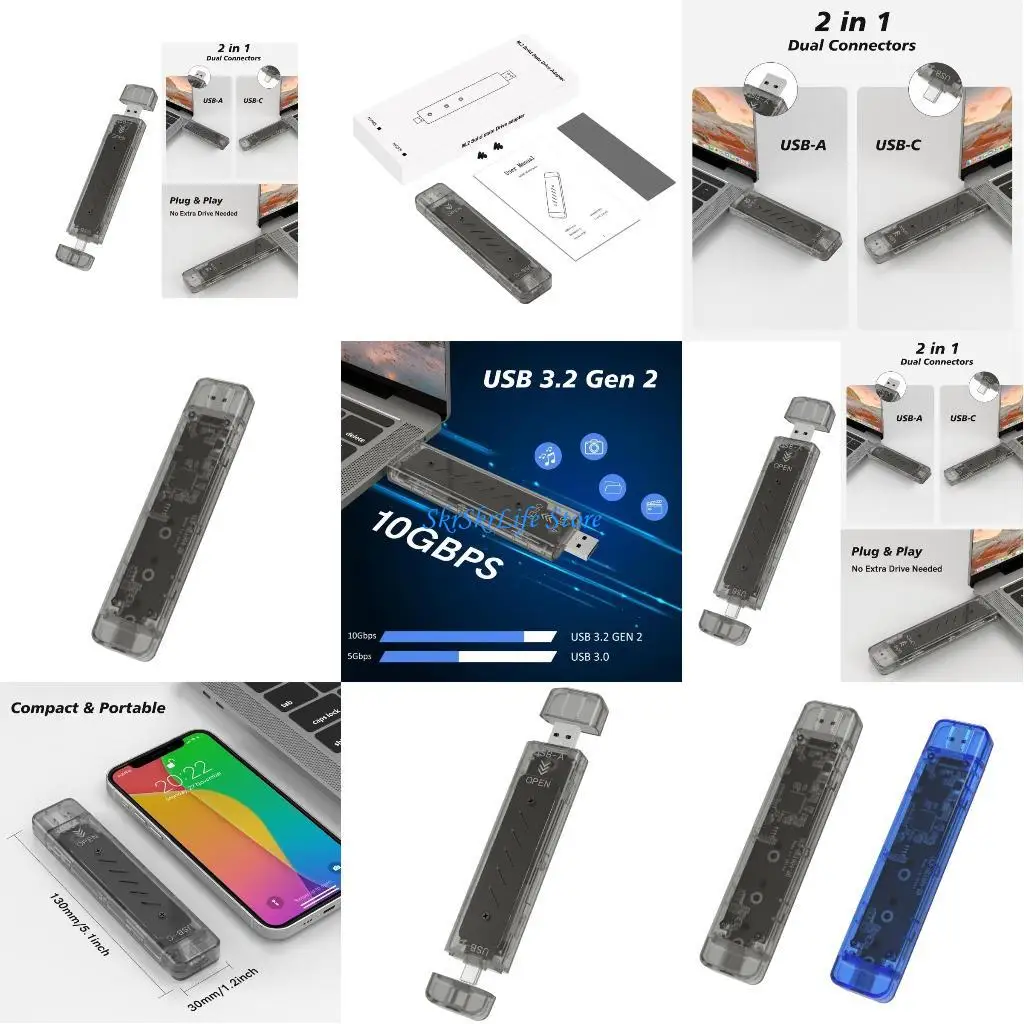 

E65E USB C M.2 NVMe SSD Case Enclosure SSD Adapters USB 3.2 10Gbps M.2 for Laptops