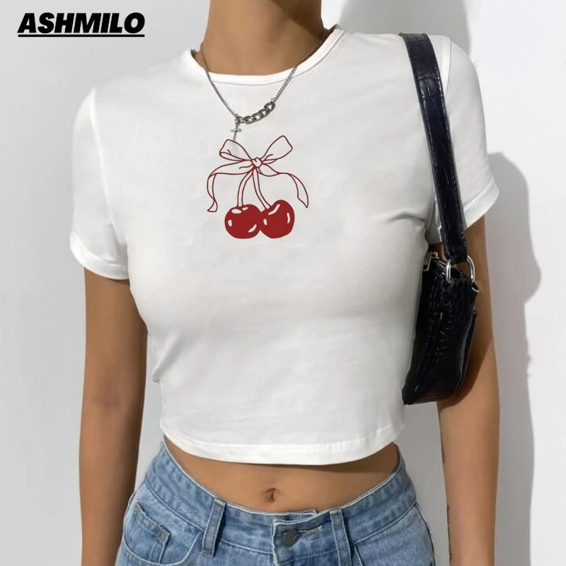 Cherry Tops Graphic Tee Harajuku Fashion Trendy Baby Tee Cropped Tops 90s Grunge Y2k Top Trendy Women's Aesthetics Tee