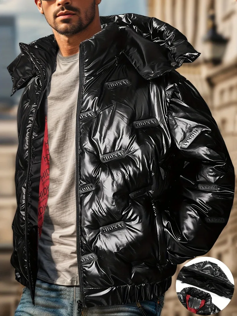 

With Full-Zip Closure Hooded Windproof Coat Men's Thermal Insulated Coat Men's Heavy-Duty Winter Jacket Cold Weather Outerwear