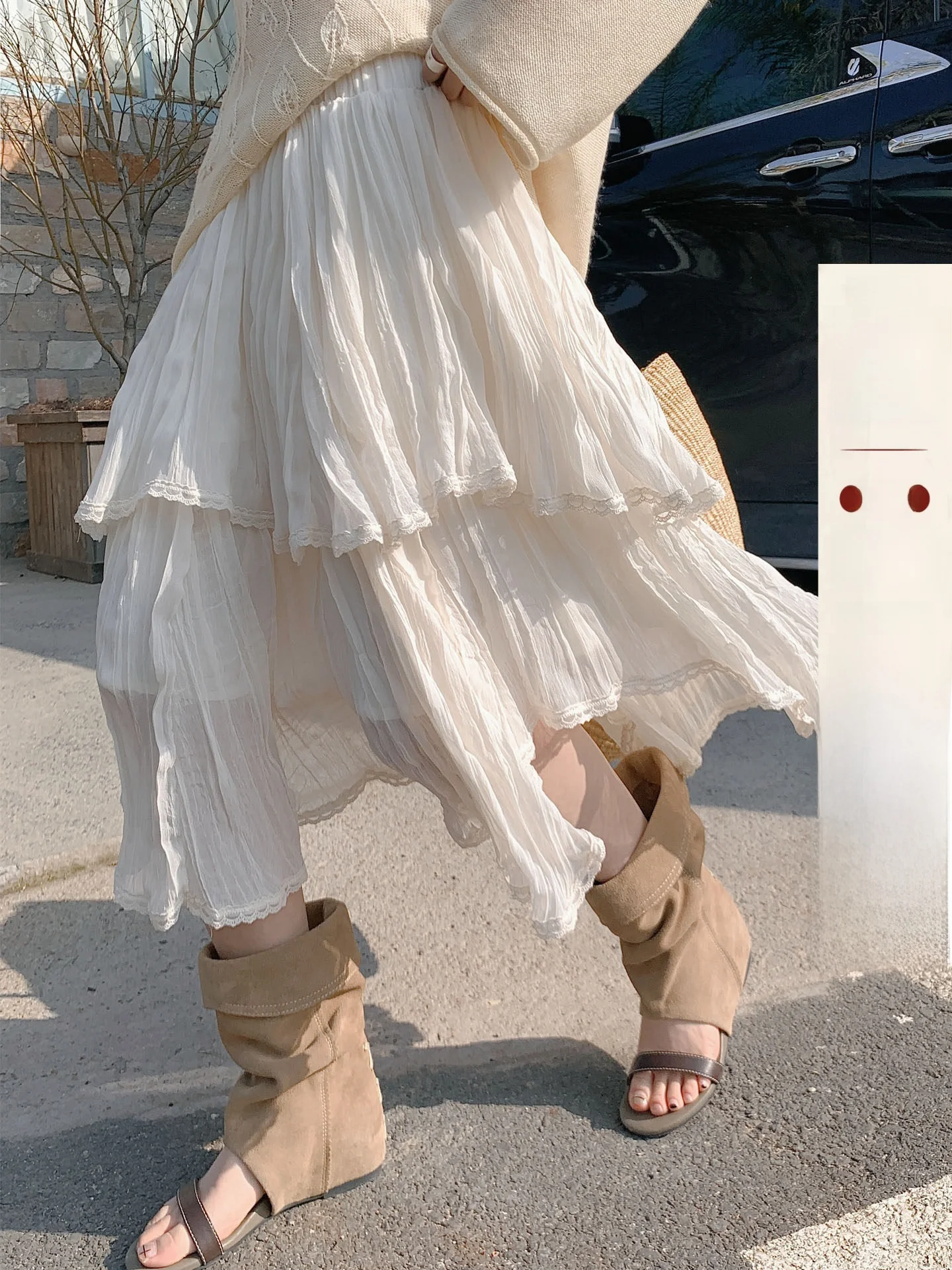 

Юбка-трапеция Twins Twirl Ele с асимметричными кружевными вставками, женская юбка-кейк Ele для коррекции фигуры, с завышенной талией, из хлопка и полиэстера