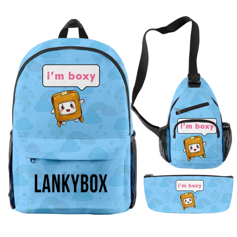 LankyBox-mochila Digital para lápices, bolso de un hombro, conjunto de tres piezas, mochila escolar bonita con orejas de gato, bolso de tela Oxford