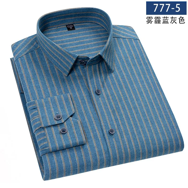 Classic Men Pure Cotton Shirt Spring Autumn Thick Long-staple Cotton Polished Long-sleeved Plaid Shirt