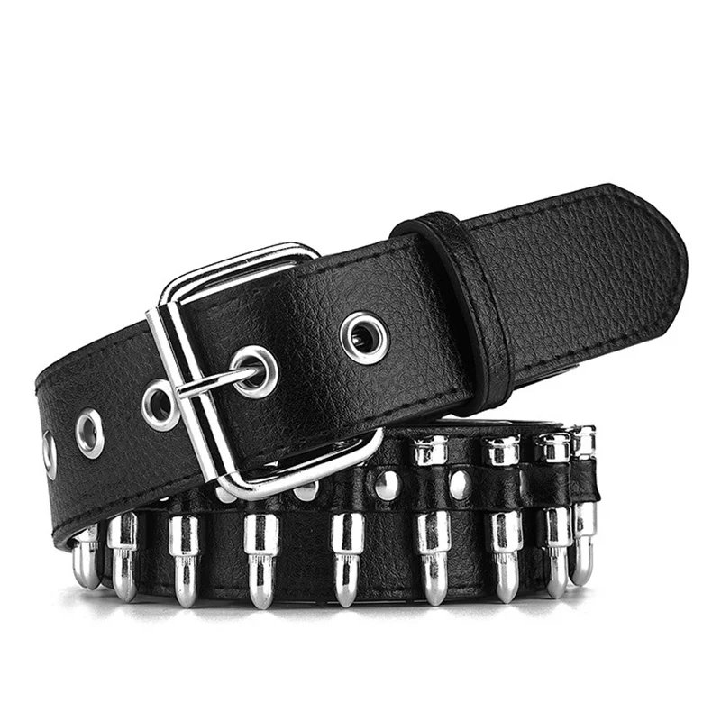 Cinturón decorativo de bala hueca Punk para mujer, cinturón negro ajustable con tachuelas de cuero para mujer, regalo para hombres, gótico, Rock salvaje