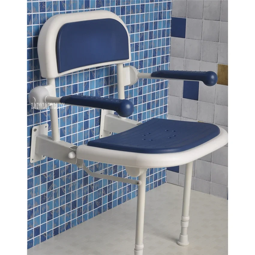 Wall Mounted Bath Stool Aluminum Bathroom Wall Foldable Bench 6-Gear Speed Adjustment Folding Shower Chair Shower Folding Seat