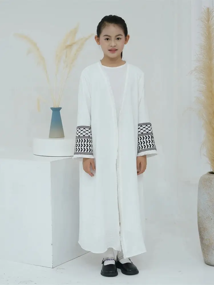 Open White Black Plain Abayas For Child Kids Modest Abaya Dubai Muslim Kaftan Under Dress Girl Robe Caftan Marocain Musulmane