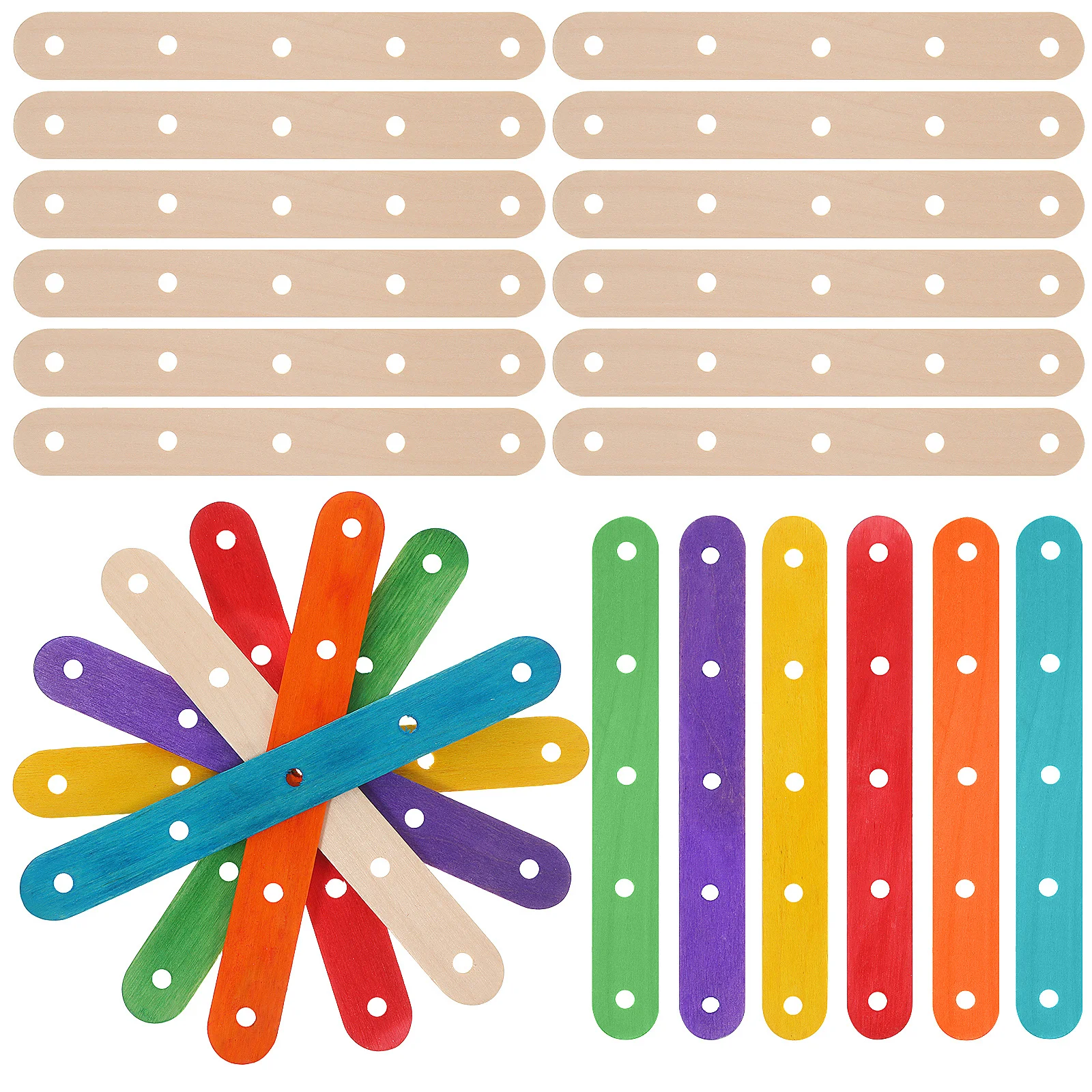 

200Pcs Wood Craft Sticks Colored Pre Drilled Holes Great for DIY Art Projects Classroom Supplies Popsicle Sticks Bulk
