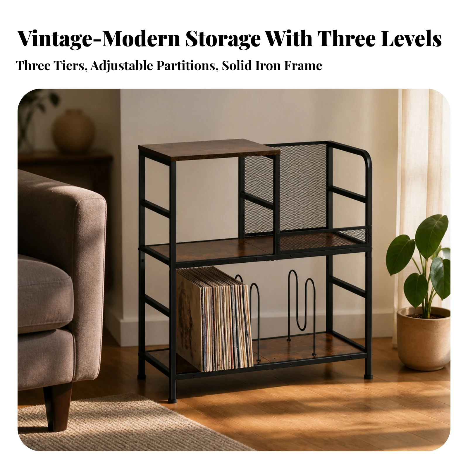 Vinyl Storage Rack with Adjustable Dividers Versatile Vinyl Vinyl Storage Rack Furniture Sturdy Multifunctional