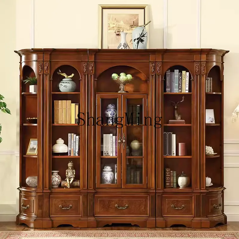 

CL wood combination bookcase household retro corner bookcase with door display cabinet