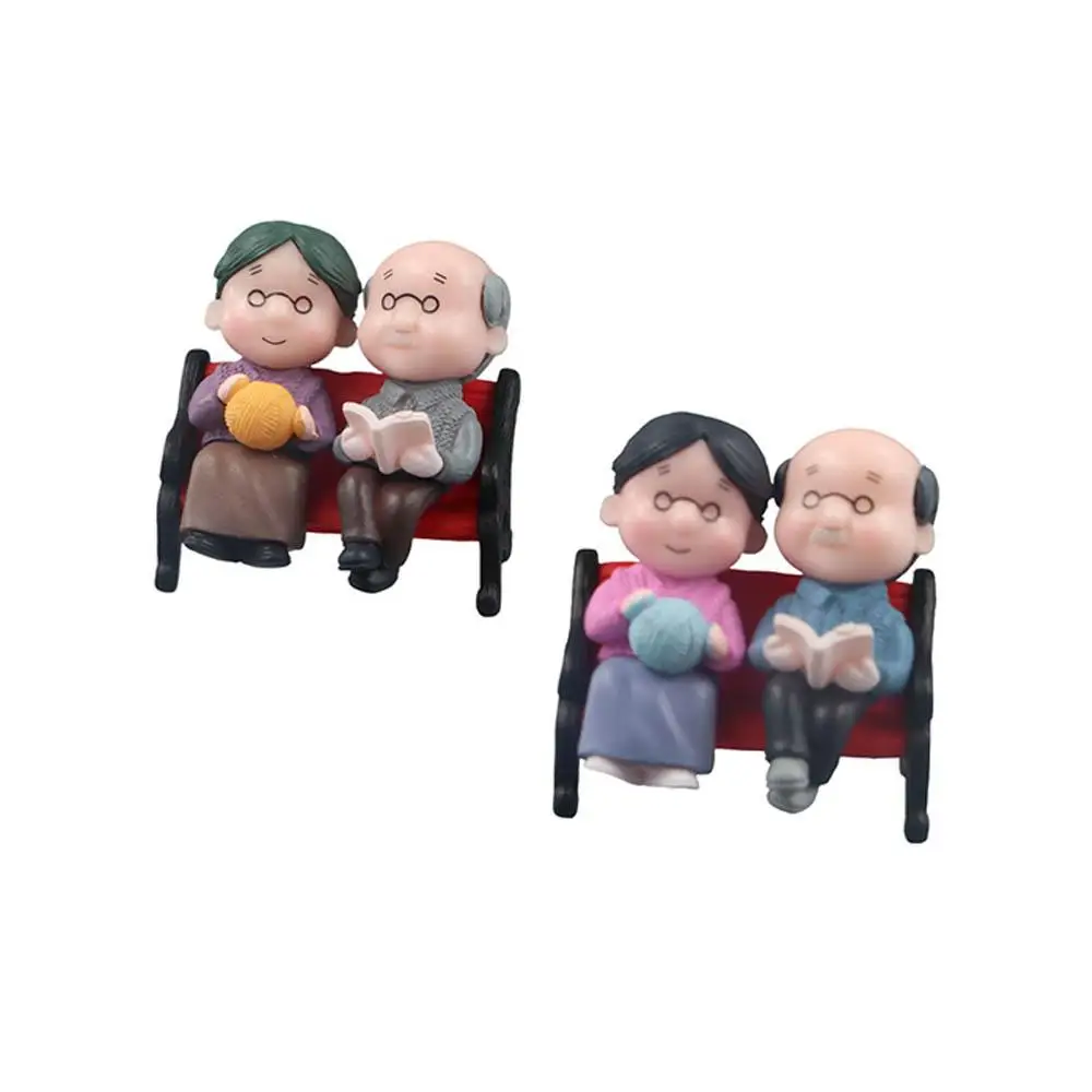 With Chair Grandpa Home Dollhouse Grandma Sweety Lovers Fairy Garden Figurines Miniatures Ornaments Christmas Decoration
