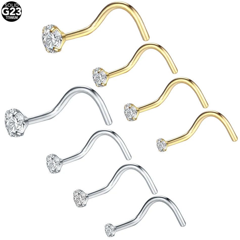 1Pc/10Pcs G23 Titanium Nose Stud Piercing 20G 18G Nariz Studs with Zircon 1.5-3mm Nose Rings Nostril Piercing Body Jewelry