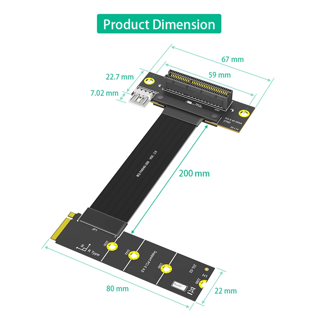 M.2-Taste M 4.0 auf PCI-e 4.0 4X 180 ° Adapterkarten-Riser-Verlängerungskabel für NVME 4.0 auf PCIE PCI Express 4X Extender – Detail 9