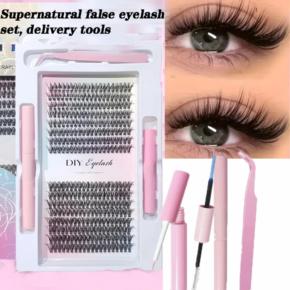 ชุดต่อขนตาปลอมแบบหนา ฟู งอน 4 ชิ้น 320 เส้น พร้อมกาว น้ำยาล้างกาว และอุปกรณ์ติดขนตา