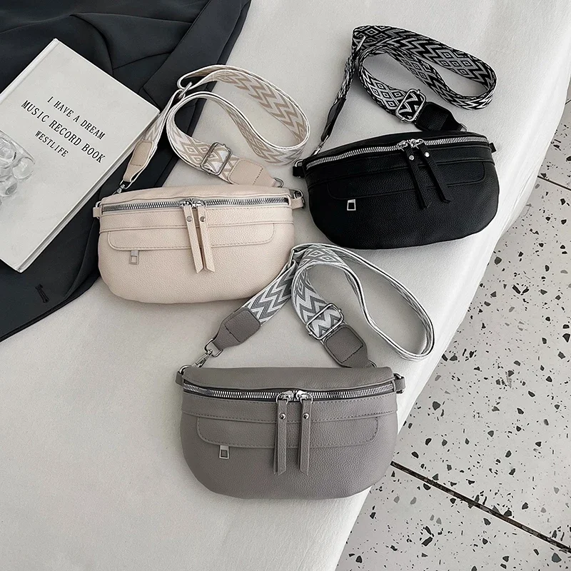 التطريز حزام الكتف حقيبة يد محفظة بو الجلود حزمة مراوح للنساء عادية مكافحة سرقة Crossbody حقيبة صدر للرجال أكياس حزام الموز