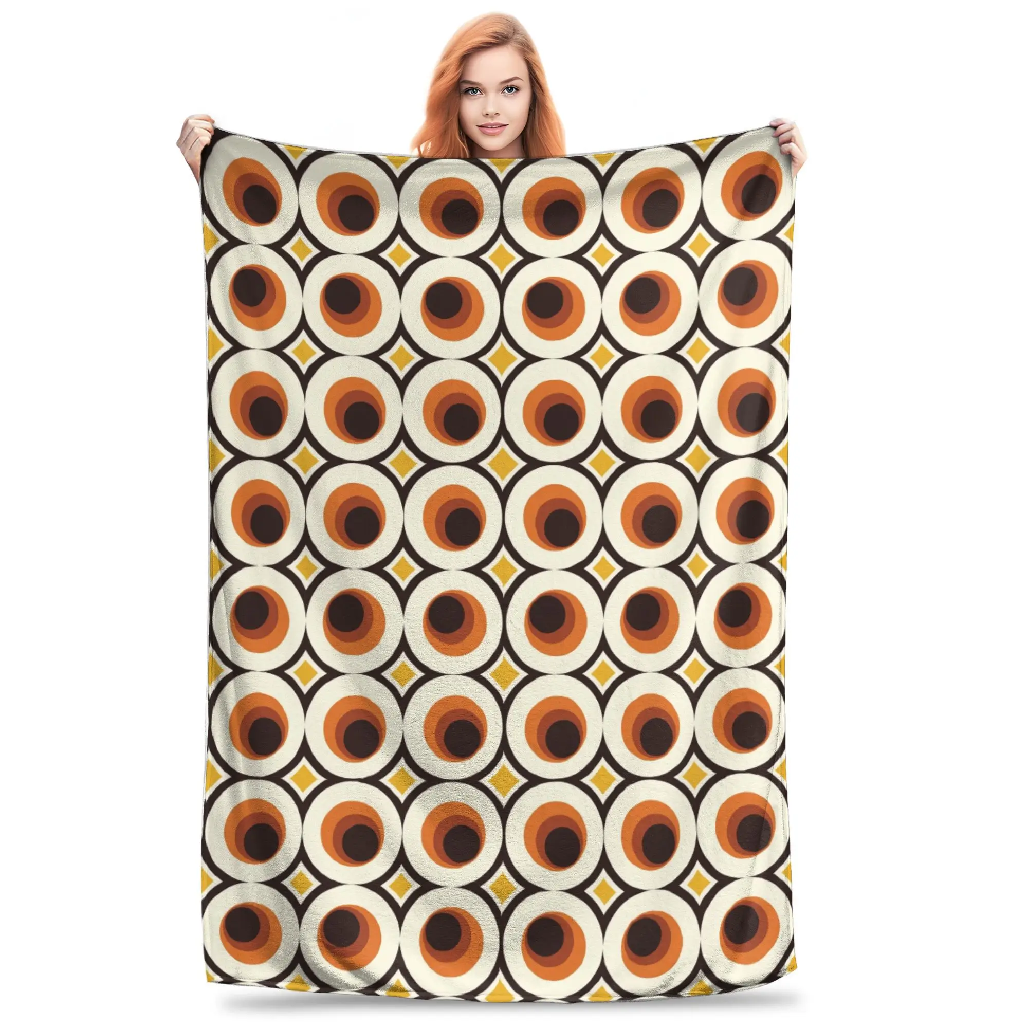 1970s Orange Mid-Century Modern Circle 1 Blankets Soft Warm Flannel Throw Blanket Bedding for Bed Living room Picnic Travel Home